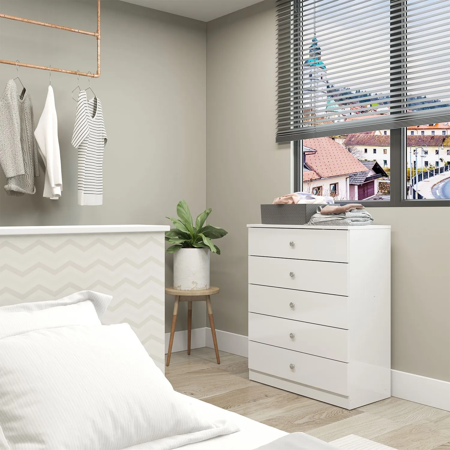 Seconique Denver 5 Drawer Chest in White