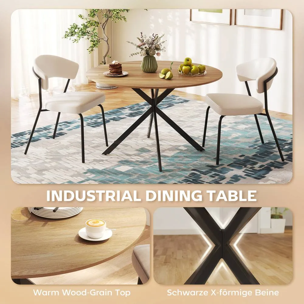 HOMCOM 120 cm Dining Table for 4, Industrial Kitchen Table with Steel Legs in Natural 4
