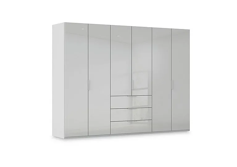 Haven 301cm 6 Door Combi Wardrobe with Glass Doors - Silk Grey/Silk Grey Front