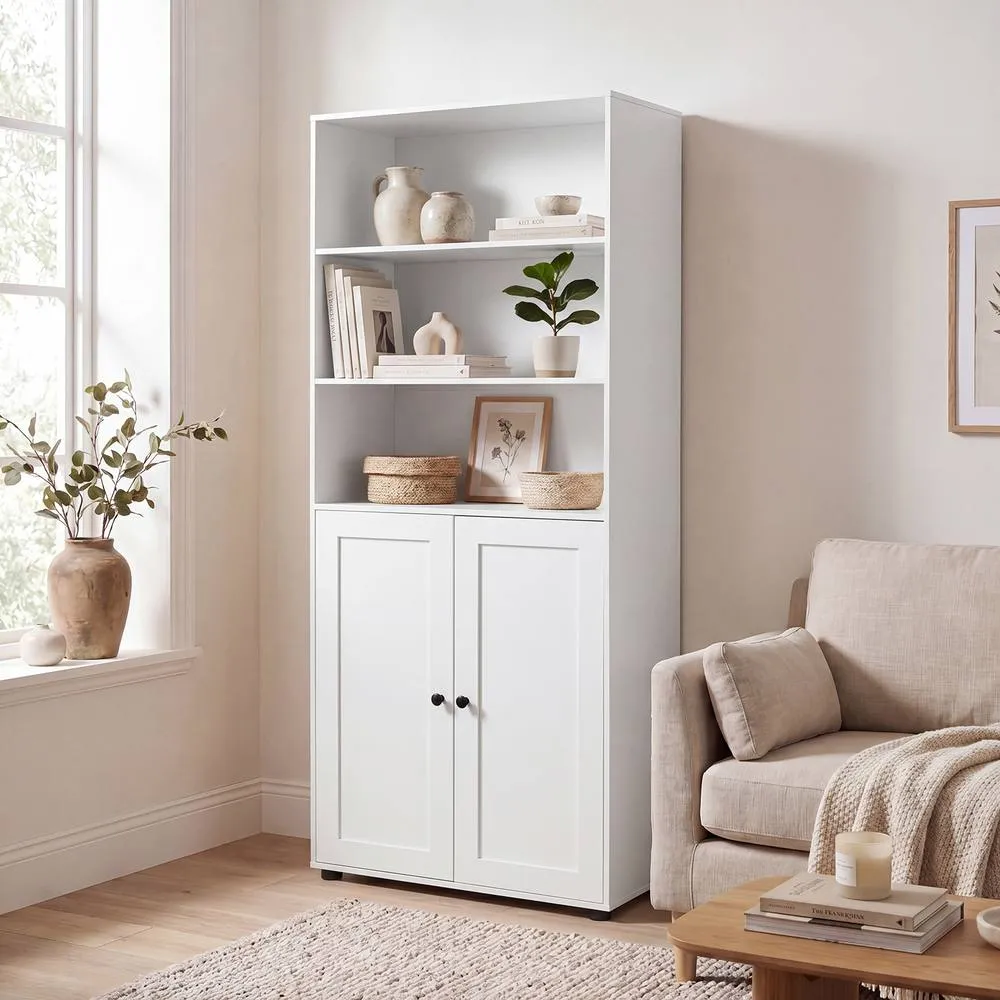 Costway 181 CM Tall Bookcase W 3 Open Shelves & Door Cabinet Floor Cabinet in White 4