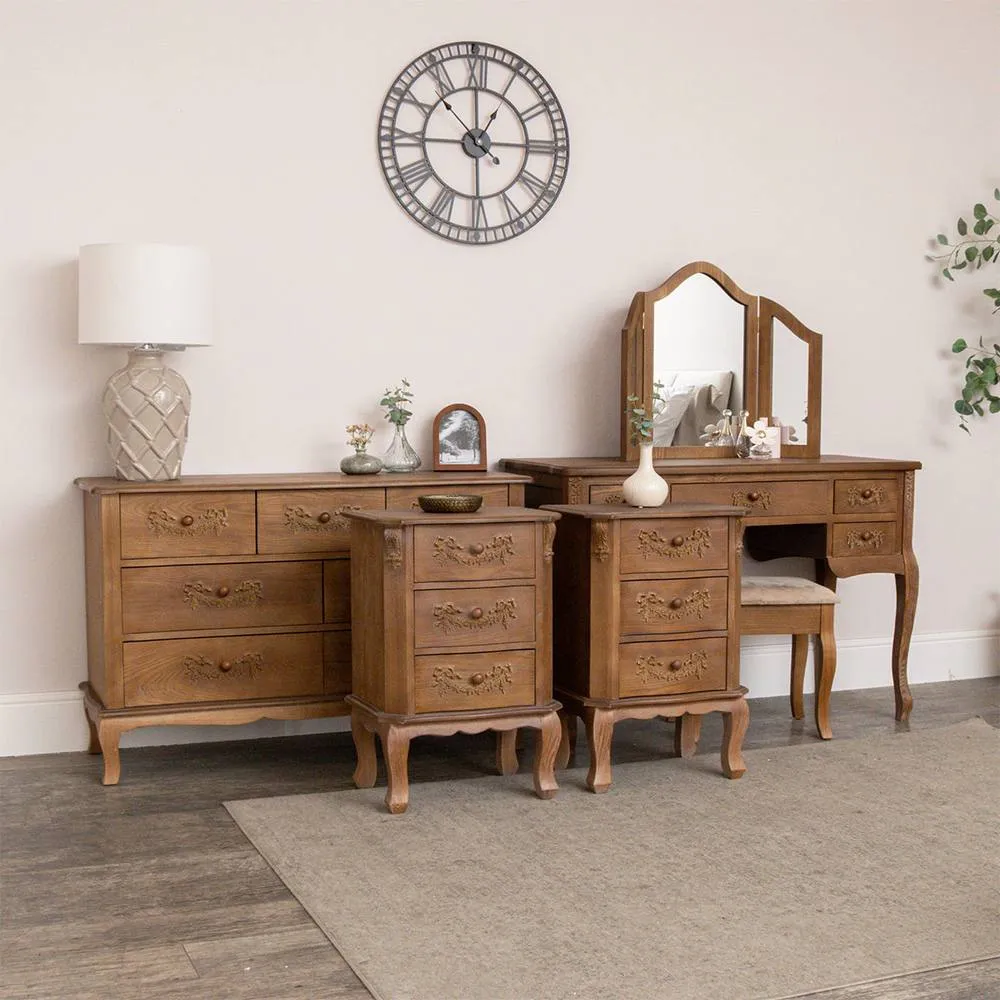 Melody Maison Dressing Table Set, Chest & Pair of Bedsides - Pays Du Bois Range in Brown
