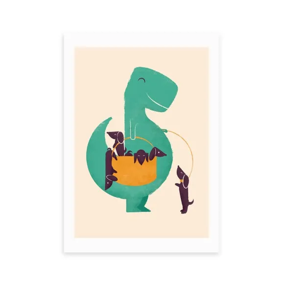 East End Prints T-Rex & his Basketful of Wiener Dogs Print 2