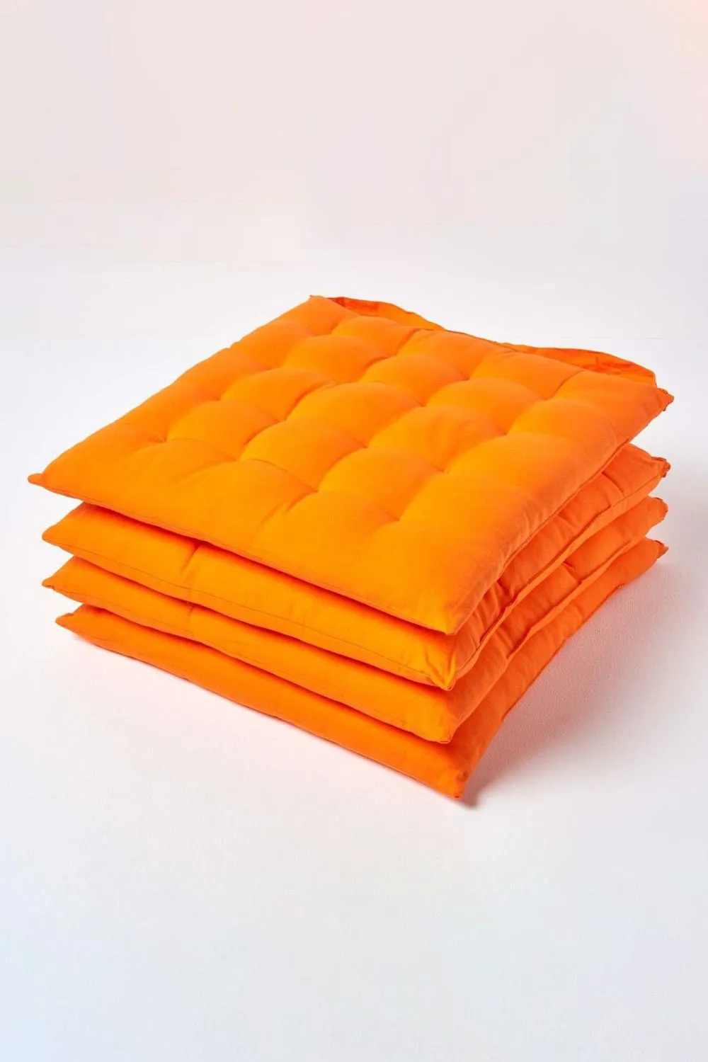 Homescapes 4 Pack Seat Pads Luxury 100% Cotton Indoor Outdoor Garden Cushion, 40cm in Orange 1
