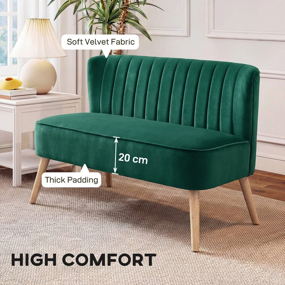 HOMCOM 117cm Loveseat Sofa 2 Seater Sofa with Padded Seat, Dark Green 4