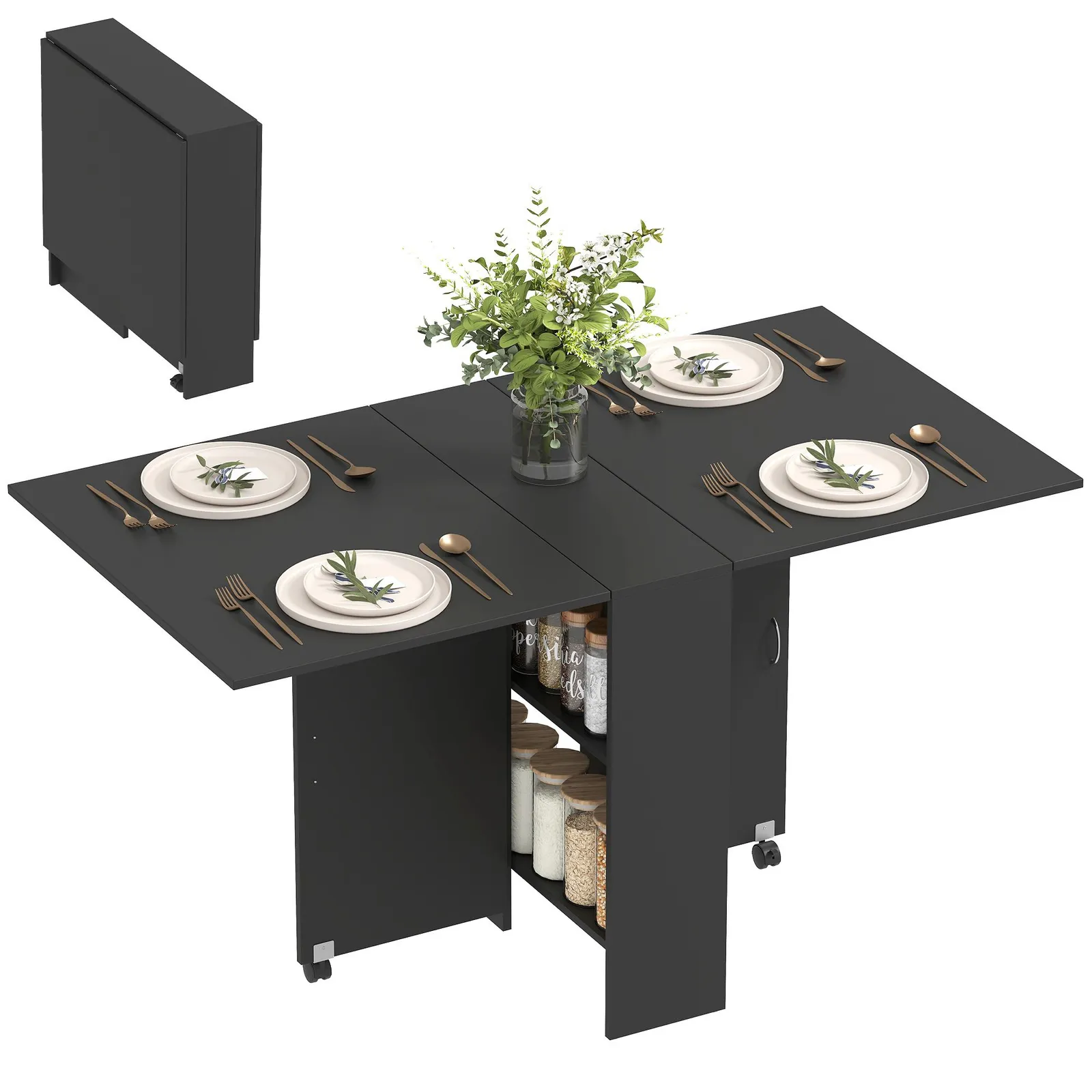 HOMCOM 80-140 cm Folding Dining Table for 4-6 Drop Leaf Table in Black 2