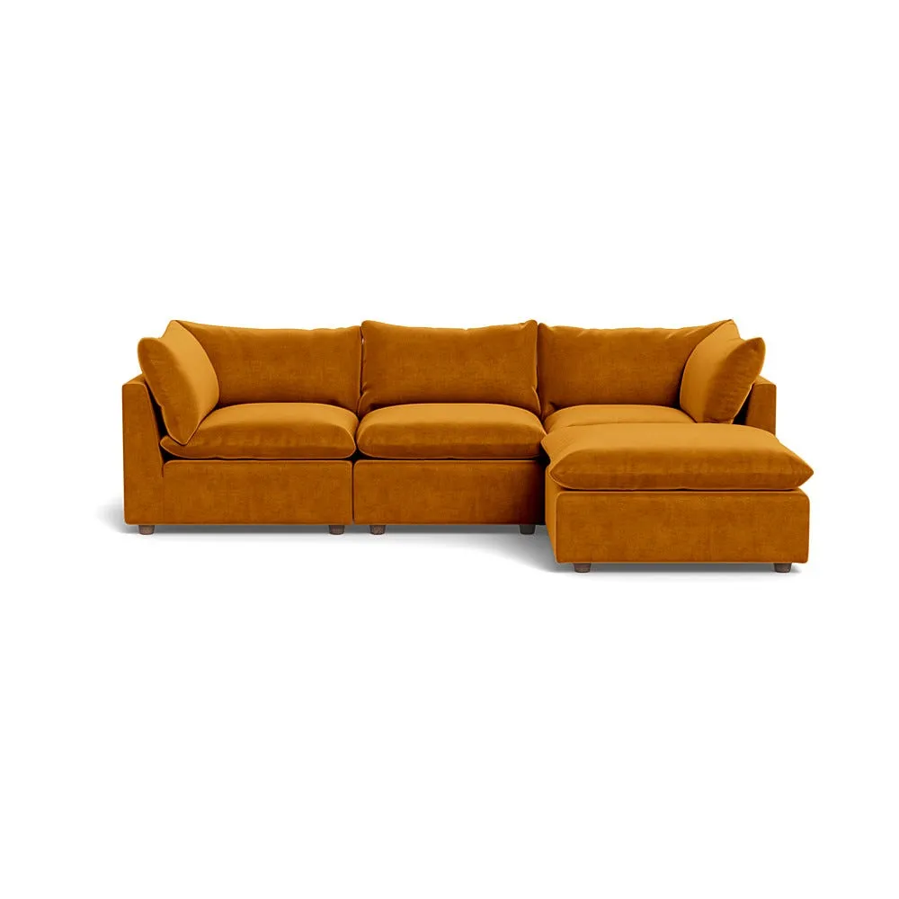 Heal's Astrid Right Hand Facing Corner Sofa Smart Luxe Velvet Cognac Walnut Stained Beech Feet 1
