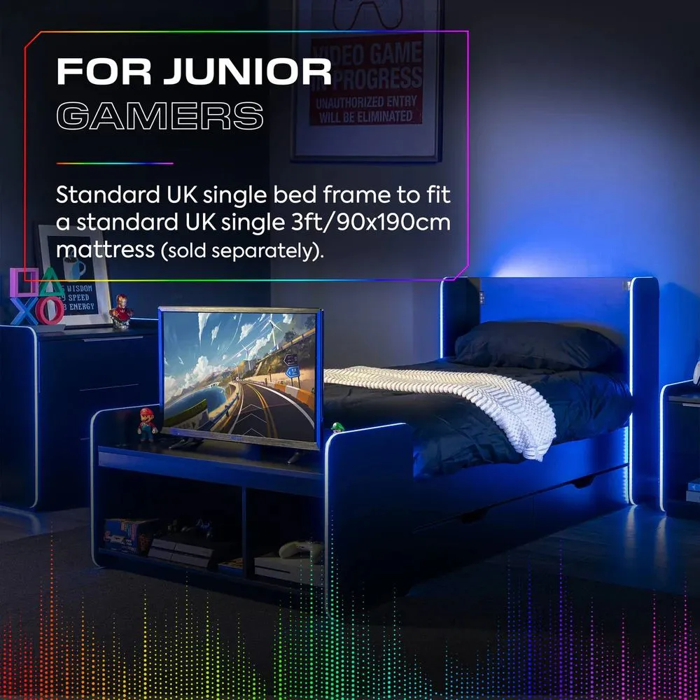 X Rocker Electra Single Bed with Trundle Drawers Storage, LED Lights & Mattress in Black 6