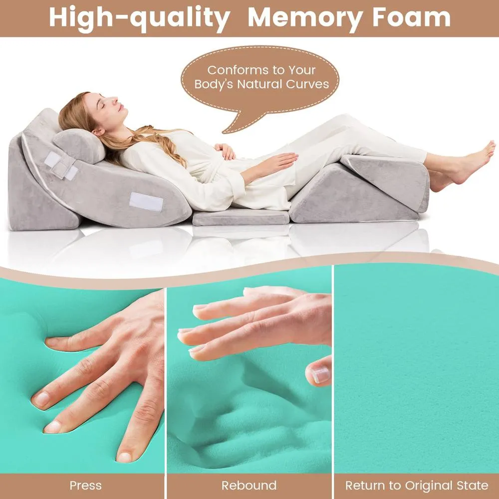Costway 6pcs Bed Wedge Pillow Post Surgery Memory Foam Fill Pillow Set-Silver in Silver 4