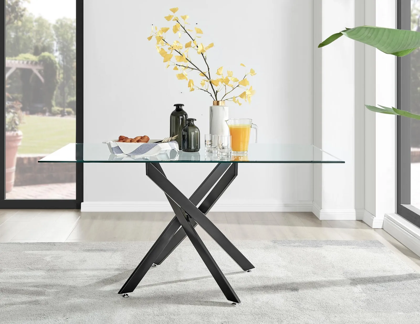 FurnitureboxUK Leonardo 150cm 6-Seater Glass & Chrome Metal Starburst Dining Table in Black 2