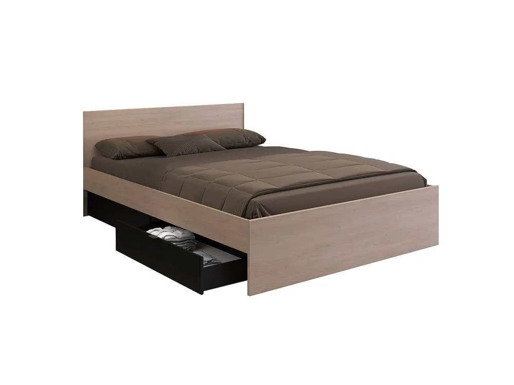 Vente-unique Bed With 2 Drawers 160 X 200 Cm - Natural & Black + Bed Base 4