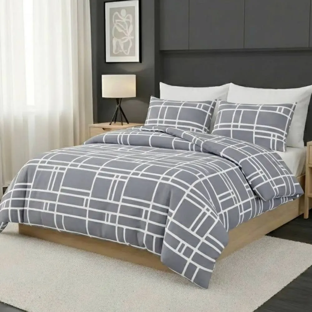 Pamposh Luxury Duvet Cover Set King Size Reversible Quilt Covers in Grey