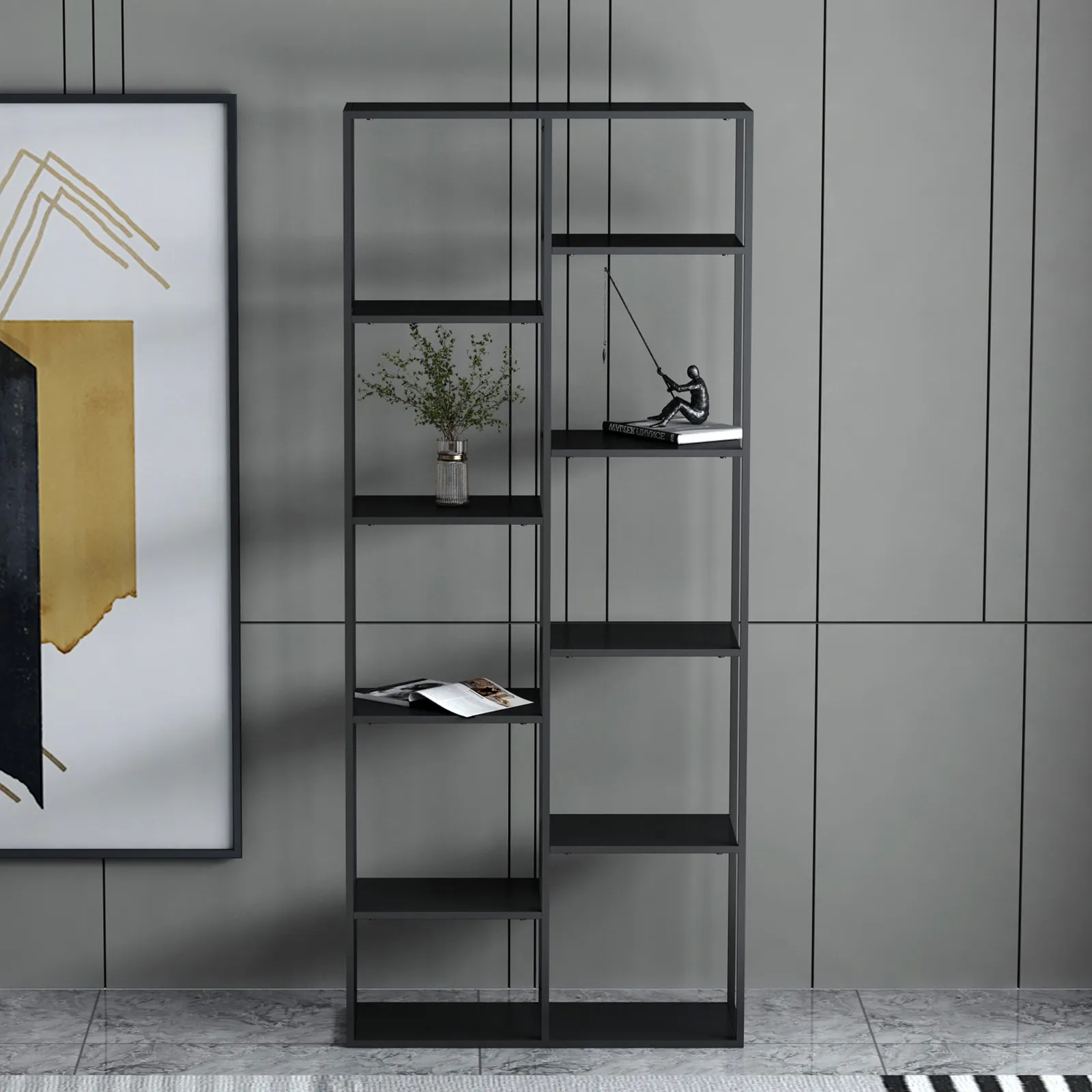 Tall Slim Black Book Case Shelving Unit Black