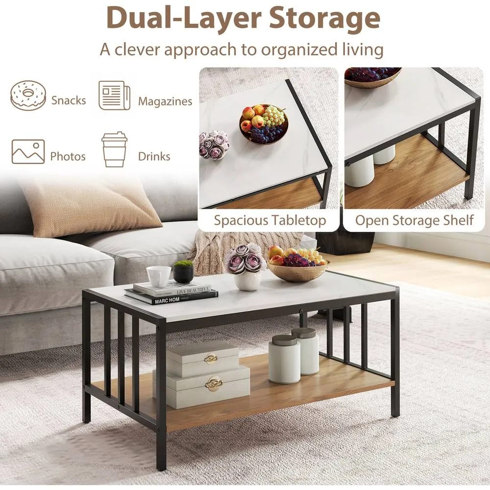 Costway 2-Tier Coffee Table Rectangular Center Table w/Storage Shelf-White in White 6
