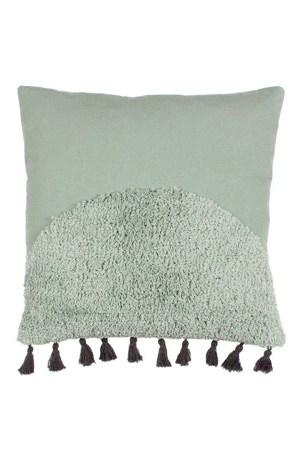 Furn Radian Semi Circle Tufted Cotton Tasselled Cushion in Light Green