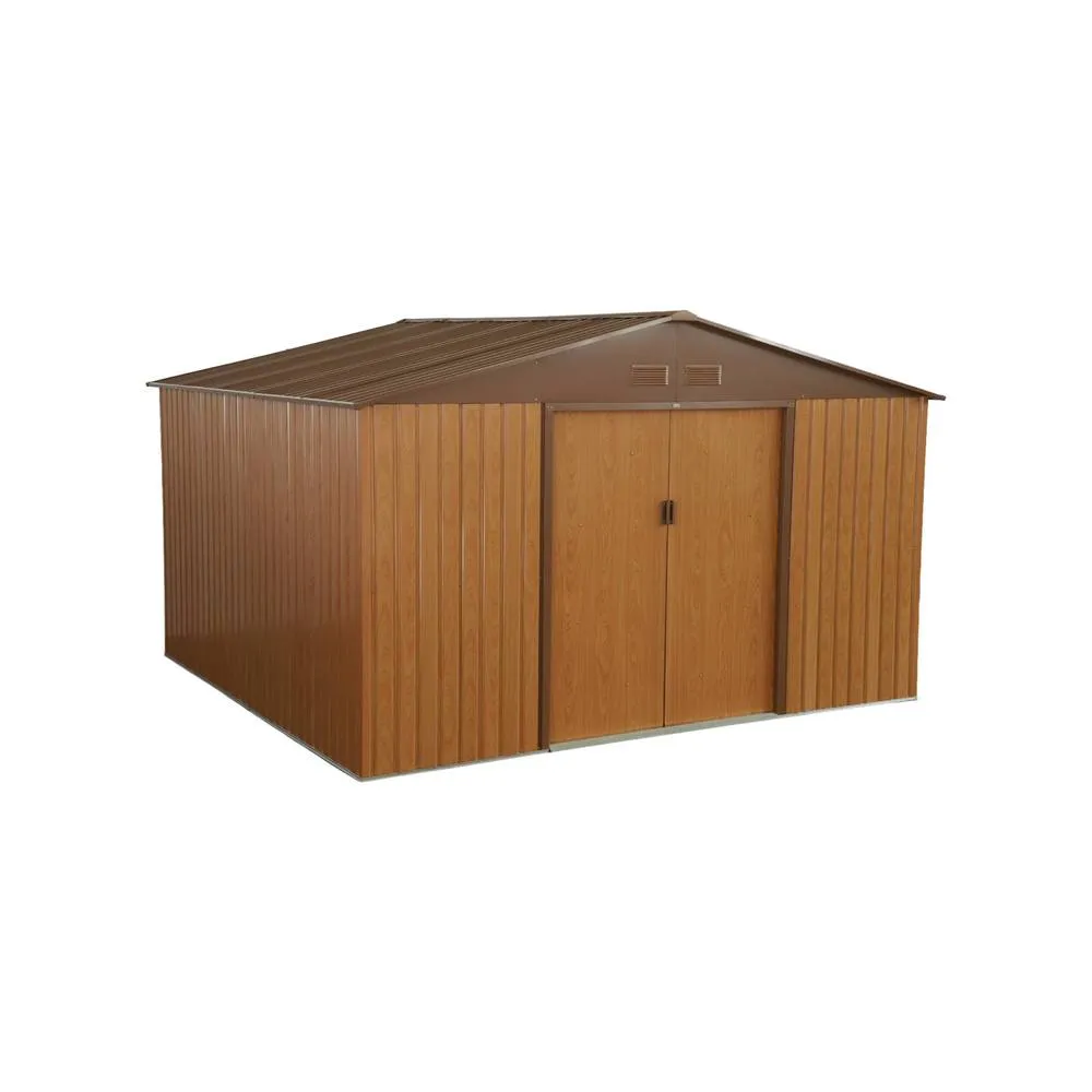 sweeek 10.85 m² metal garden shed with two sliding doors in Brown 2