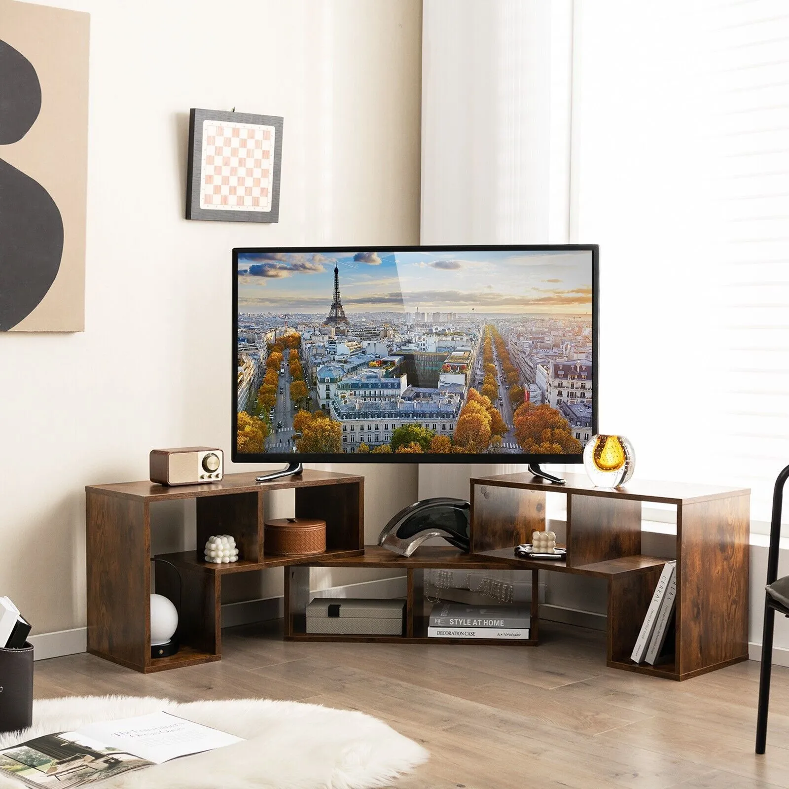 Costway TV Stand for TVs up to 65 Inches Free Combination Adjustable TV Cabinet Center in Brown 6