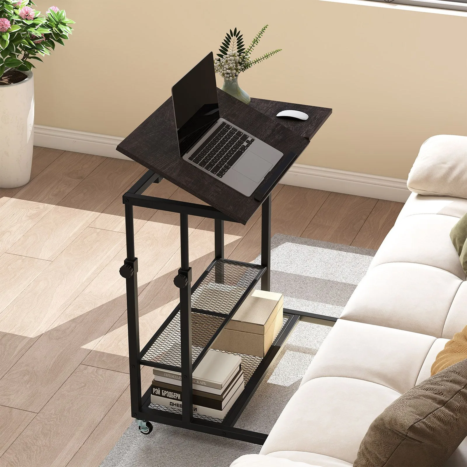 Costway Mobile Stand up Desk Height Adjustable Sit Stand Desk in Black 3