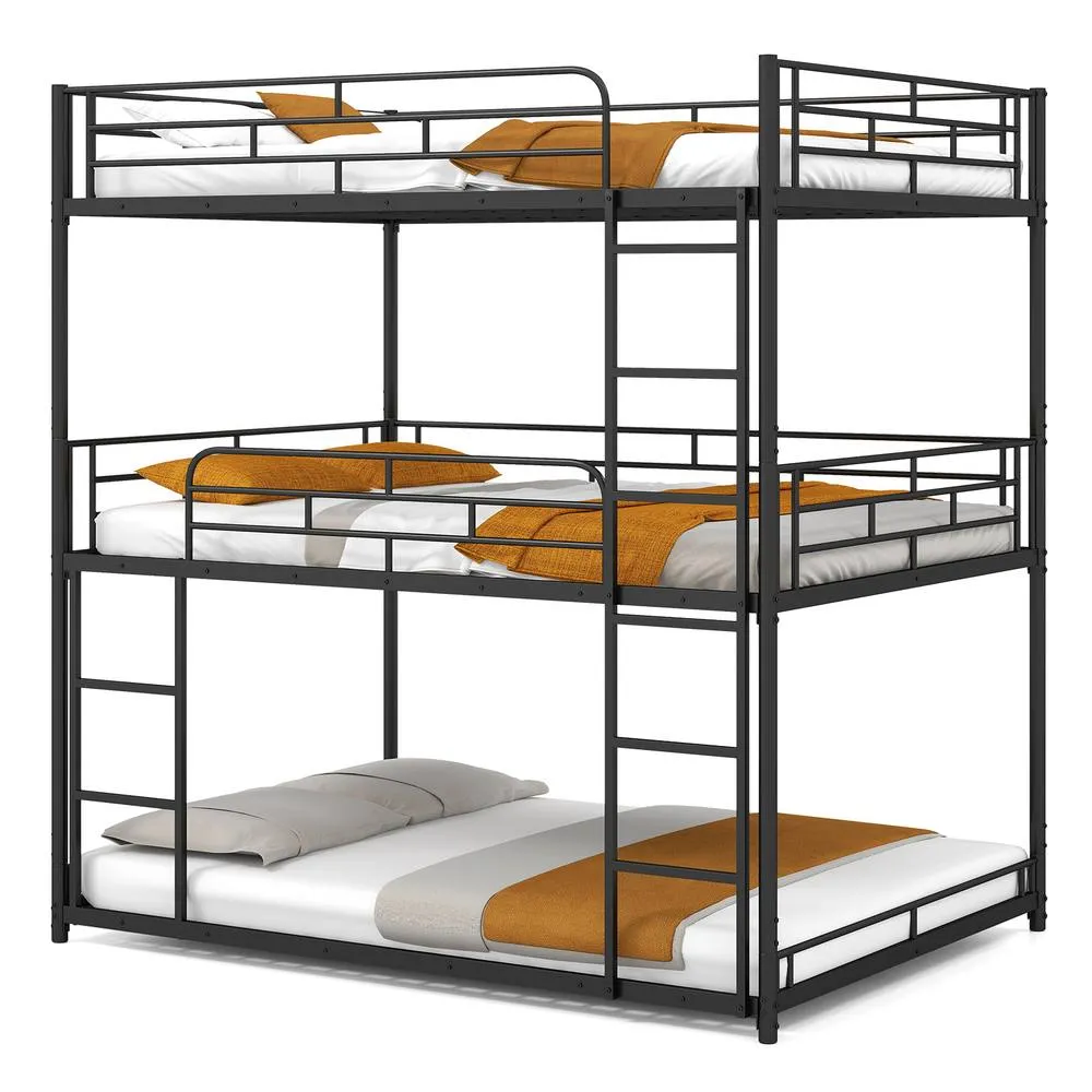 Costway Metal Triple Bunk Bed Frame Double Over Double Over Double Bunk Bed in Black