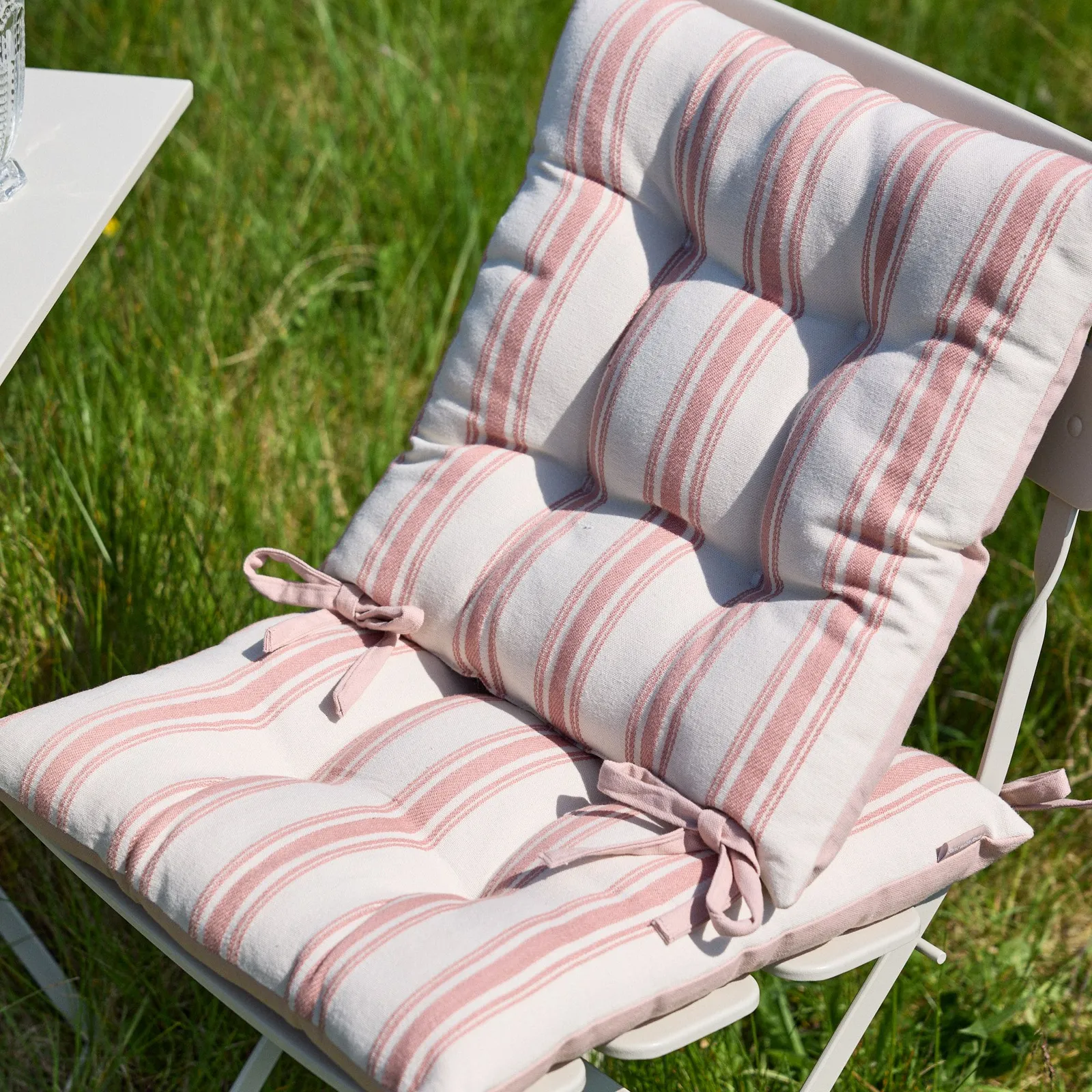 Dibor Set of 2 Cotton Stripe Indoor Outdoor Chair Seat Pads 40 x 40cm in Pink