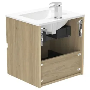 Newland Natural Oak Basin Suspended Double Drawer Unit - 500mm 2