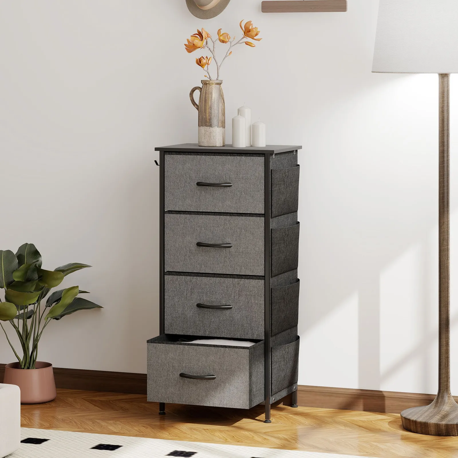 HOMCOM Fabric Chest of Drawers, Drawer Dresser for Bedroom in Dark Grey 1