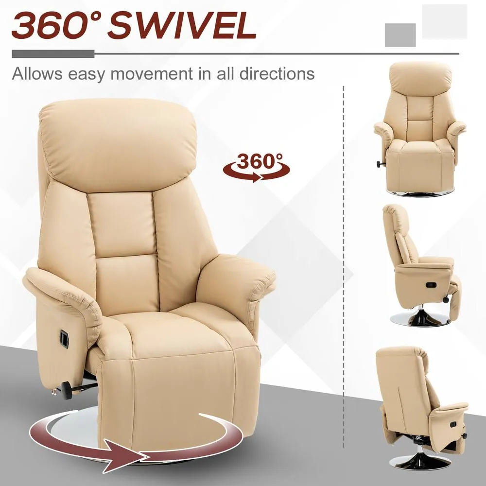 HOMCOM Adjustable Swivel Recliner with Footrest, Padded Arms, Beige 6
