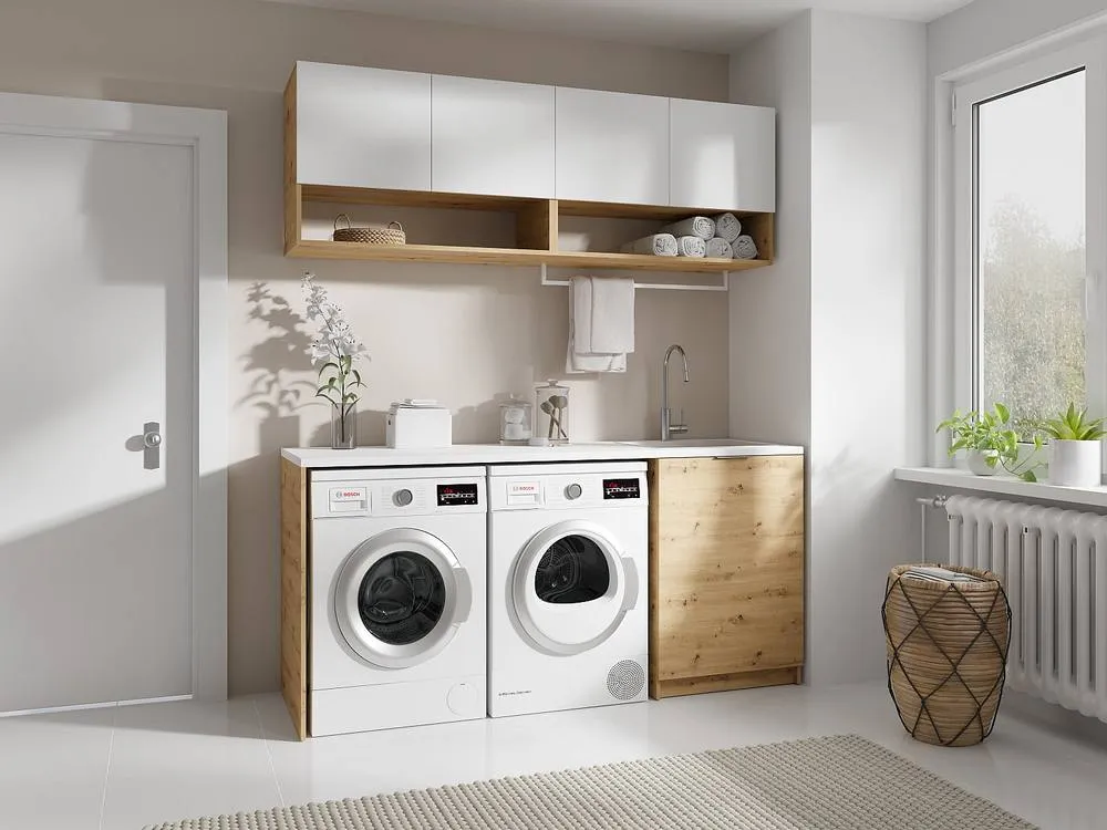 Vente-unique Laundry Room Furniture for Washing Machine With Worktop - L180 Cm in Light Oak