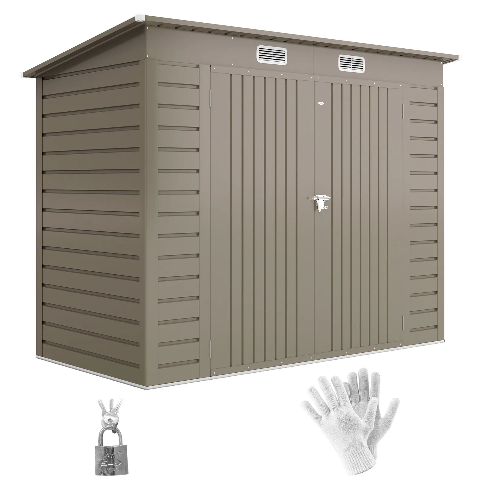 OUTSUNNY 8 x 4FT Metal Garden Storage Shed with Double Doors, Light Grey 2