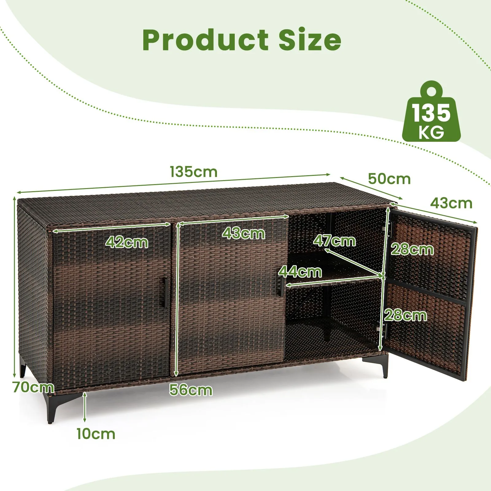 Costway 318 L Patio Wicker Storage Cabinet 3 Door Deck Box Indoor PE Rattan Storage Bin in Brown 3
