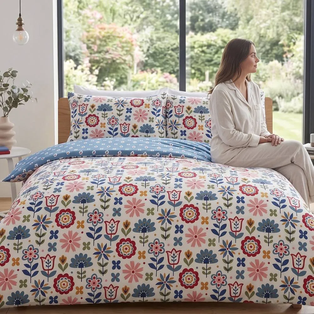 Rapport Home Olivia Microfibre Floral Duvet Cover Set with Pillowcase (Blue) in Blue 6