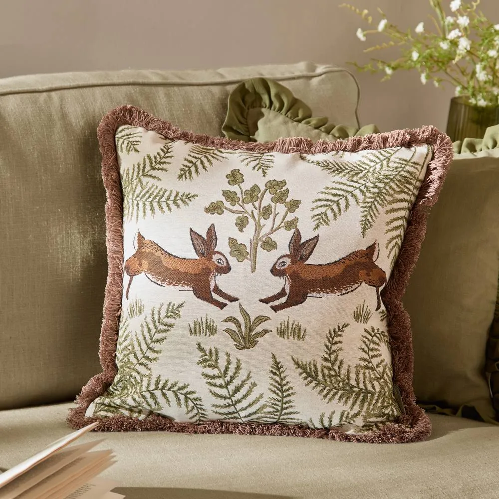Wylder Fable Rabbits Embroidered 100% Cotton Cushion