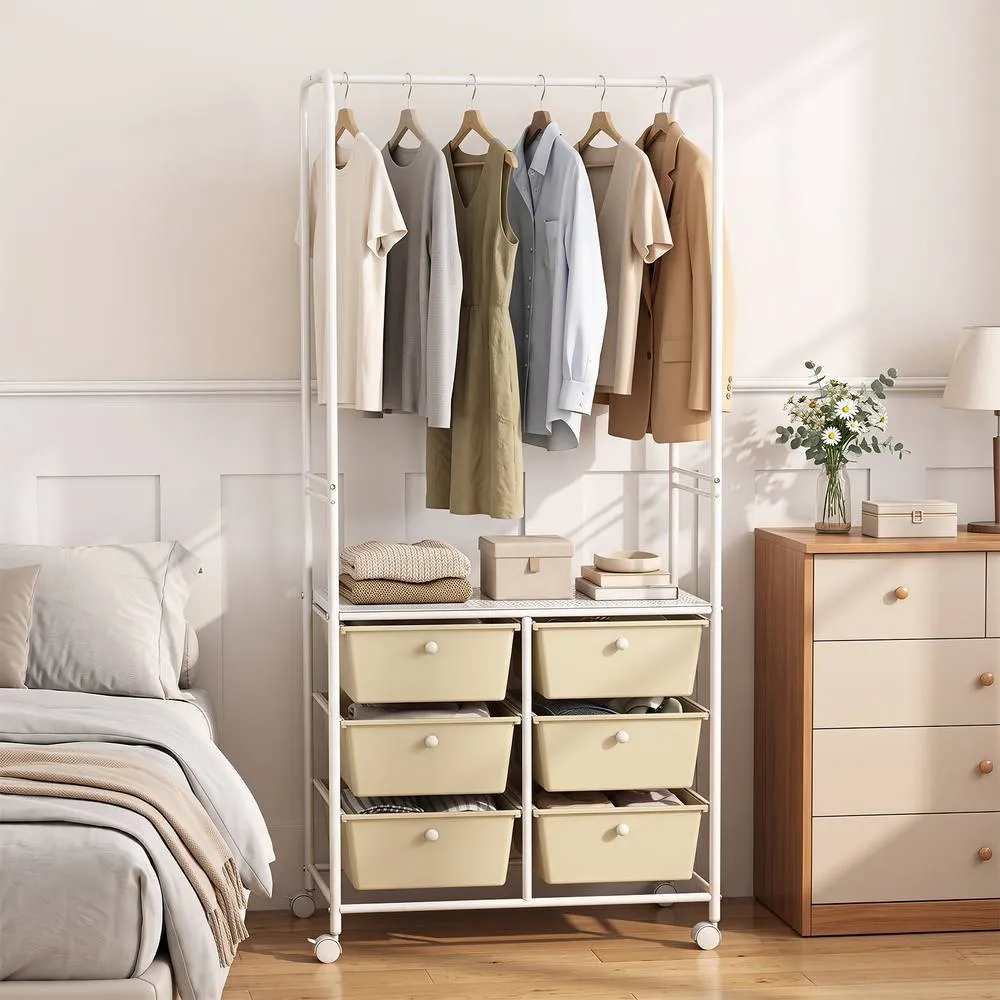 Costway Clothing Rack, Coat Hanger w/6 Drawers & Storage Shelf in White 5