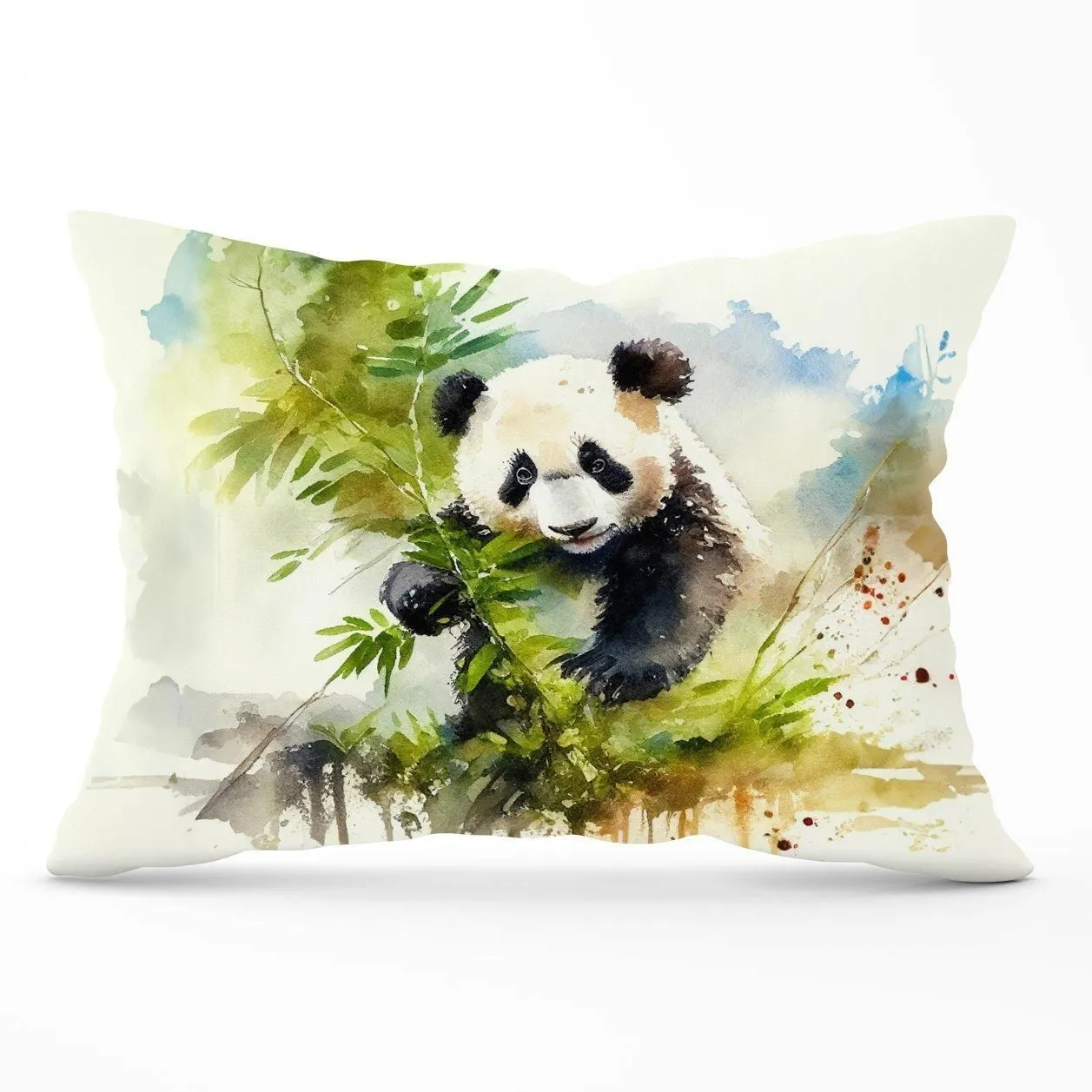 Warren Reed - Designer Panda Eating Bamboo Watercolour Cushions in Brown