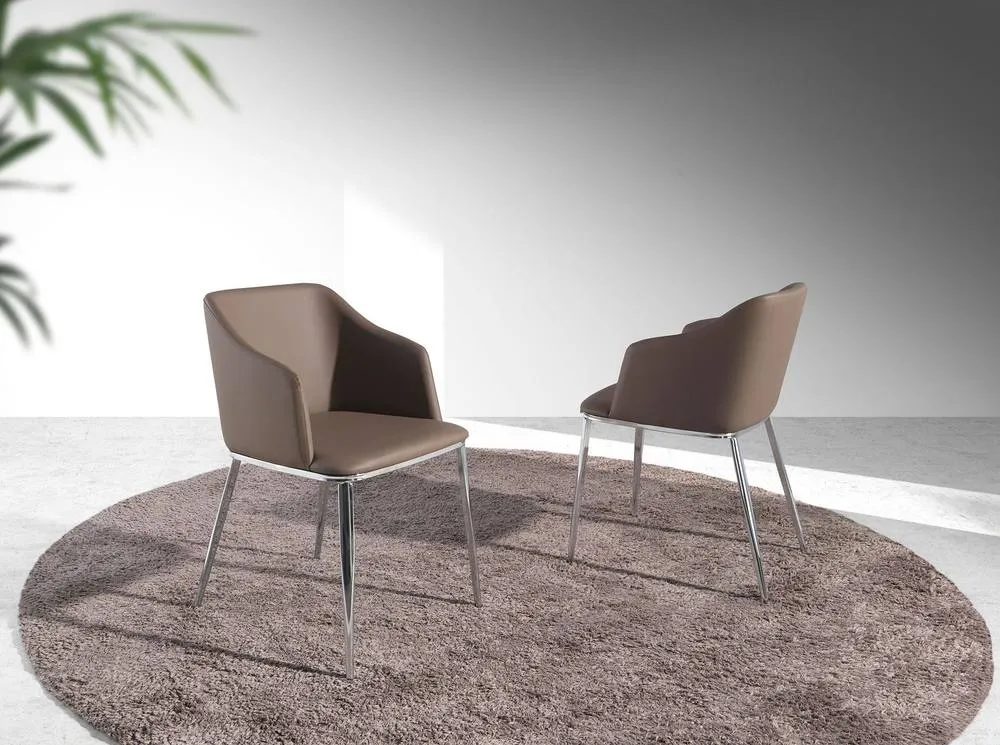 Angel Cerda Brown Leatherette Dining Chair with Armrests and 3
