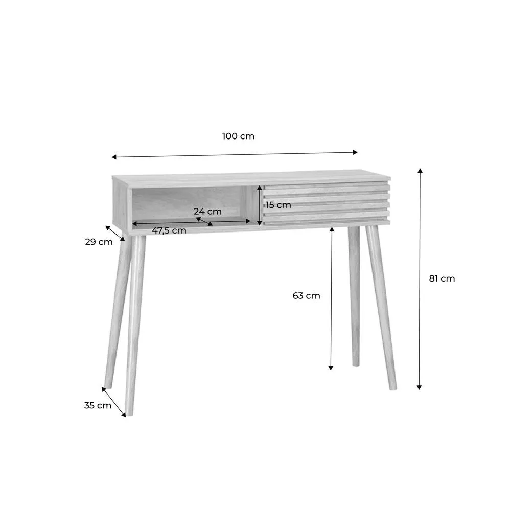 sweeek 100cm scandi-style console, grooved wood effect in Beige 5