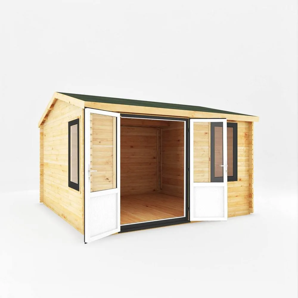 Mercia 4 x 4 m Home Office Elite 44 mm Log Cabin with UPVC Windows & Doors in Brown 2