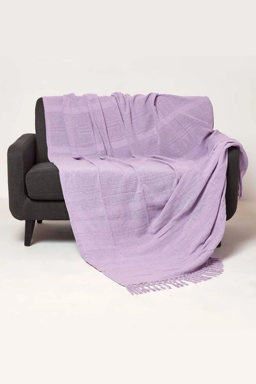 Homescapes Kashi Cotton Throw with Tassels in Lilac