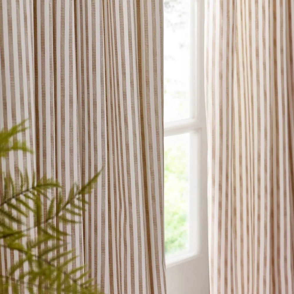 Yard Hebden Striped 100% Cotton Lined Eyelet Curtain Pair in Natural 3
