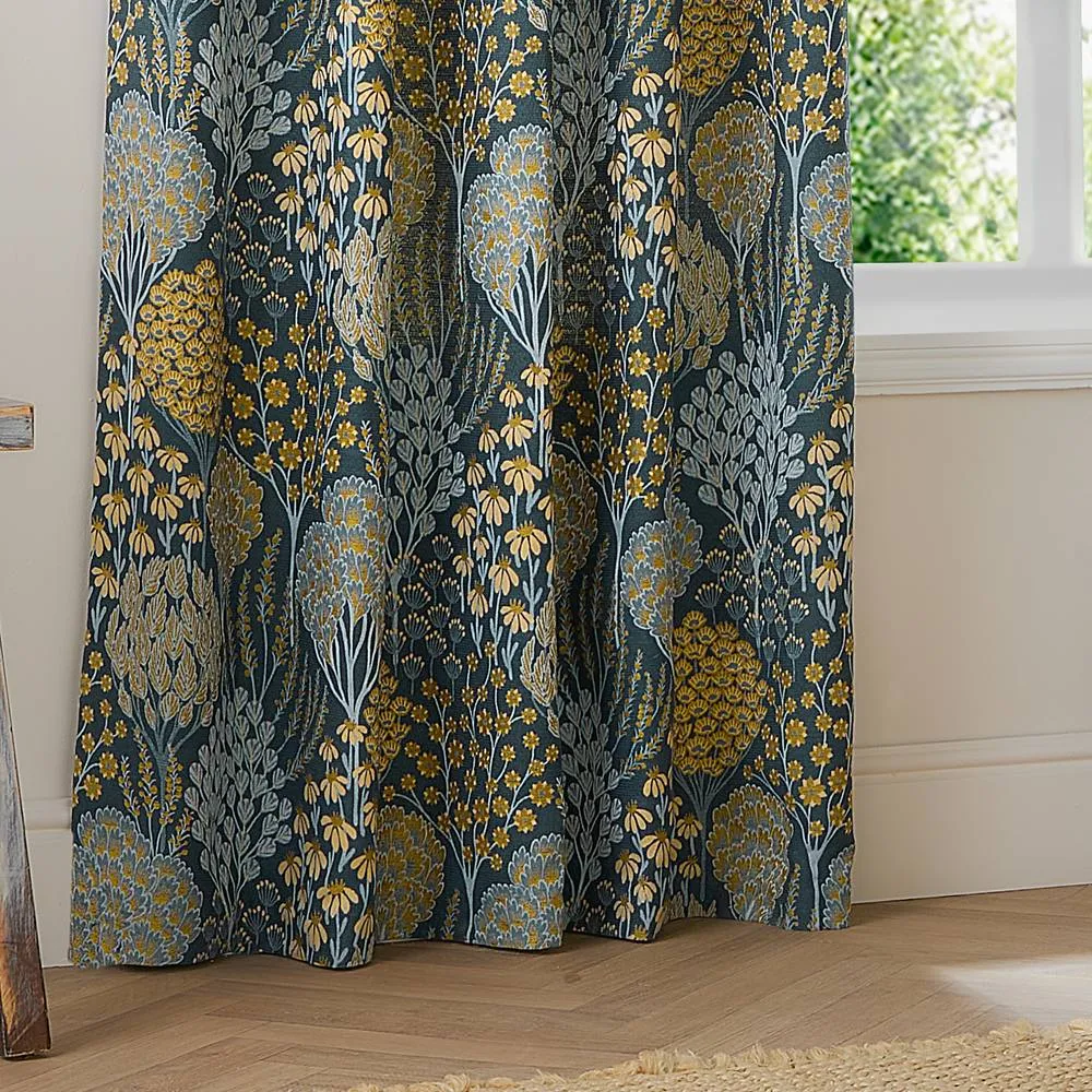 Wylder Ophelia Floral Room Darkening Eyelet Curtain Pair in Blue 4