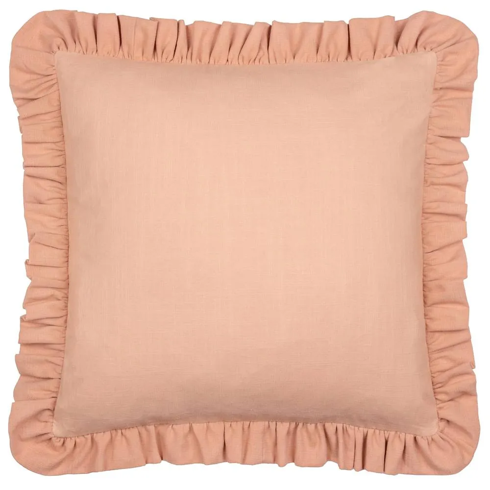 Wylder Effie 100% Cotton Plain Ruffle Cushion in Rose 2