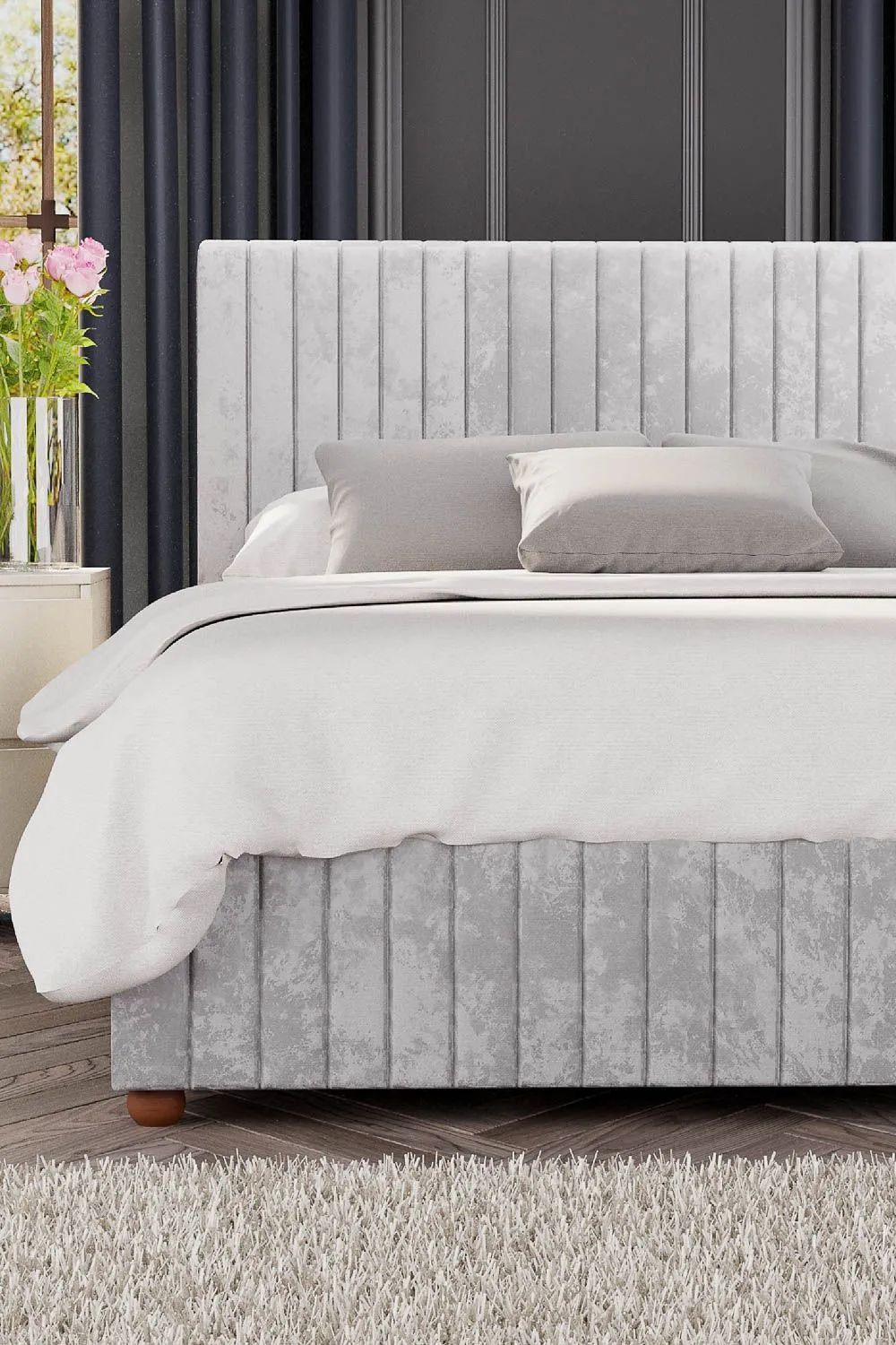 Laurence Llewelyn-Bowen Estella Ottoman Storage Bed in Mirazzi Velvet Fabric, Custom Made in Silver 2