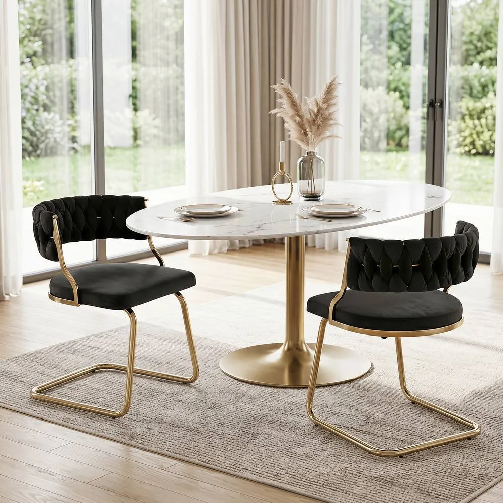 Costway 2PCS Velvet Dining Chairs Upholstered Accent Chairs Kitchen Chairs in Black 5