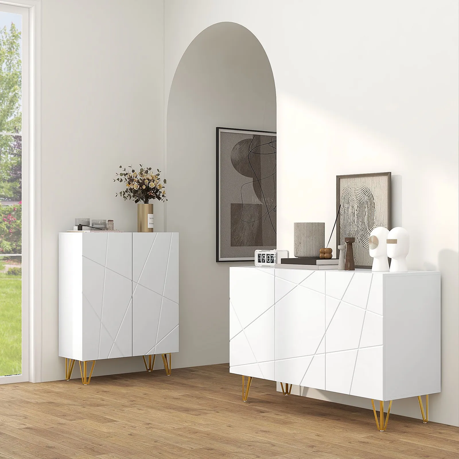 HOMCOM Storage Cabinet, Sideboard with Adjustable Shelf in White