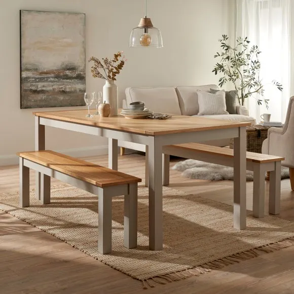 Clifford 6 Seater Large Rectangular Dining Table with 2 Benches, Pine
