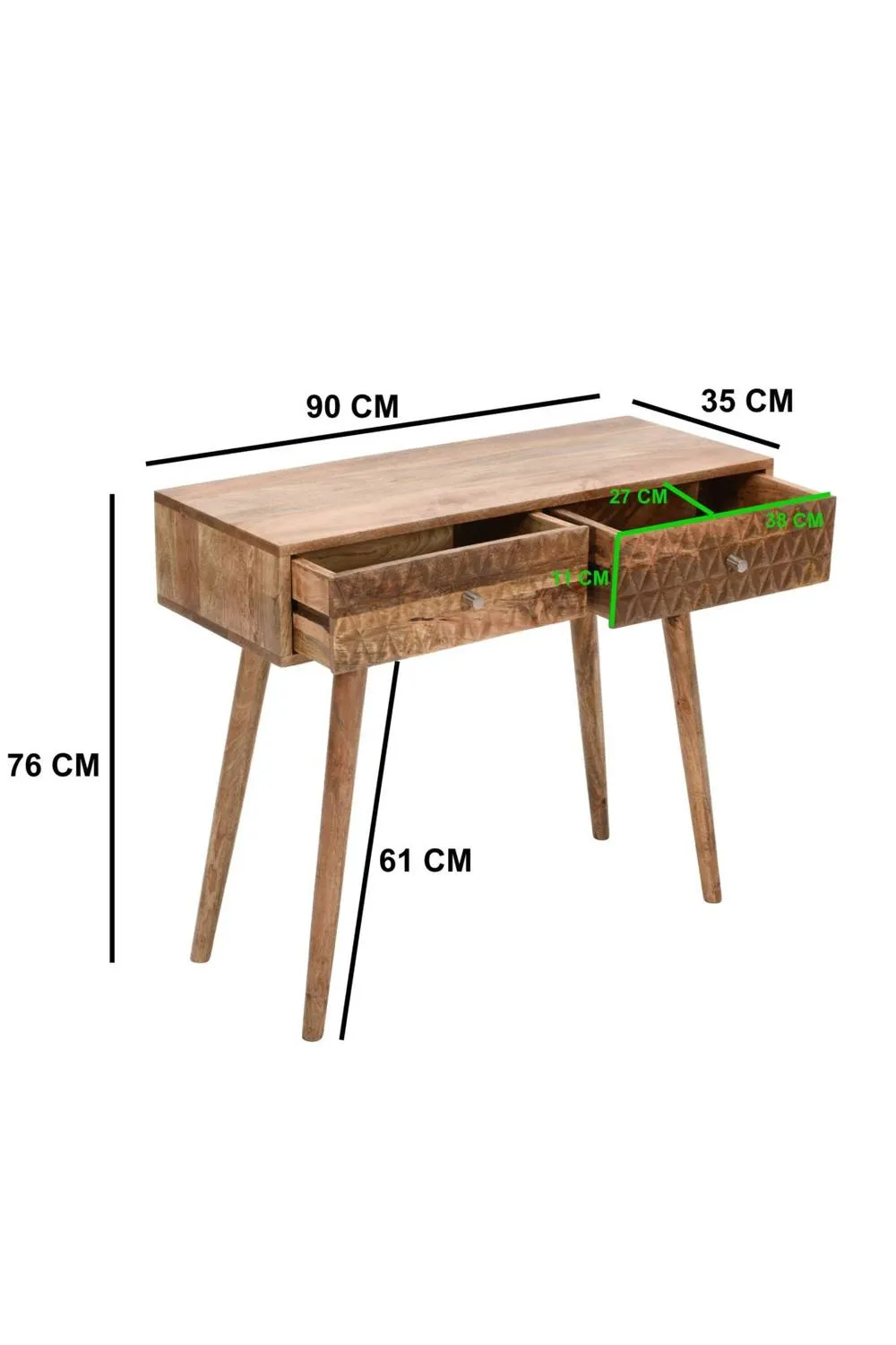 IH Design Cliddesden Solid Mango Wood Console Table with 2 Drawers in Natural 6
