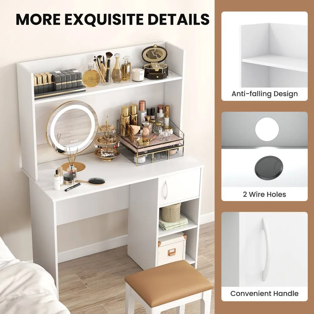 Costway Modern Computer Desk Home Office Writing Study Desk w/ Display Shelf in White 4