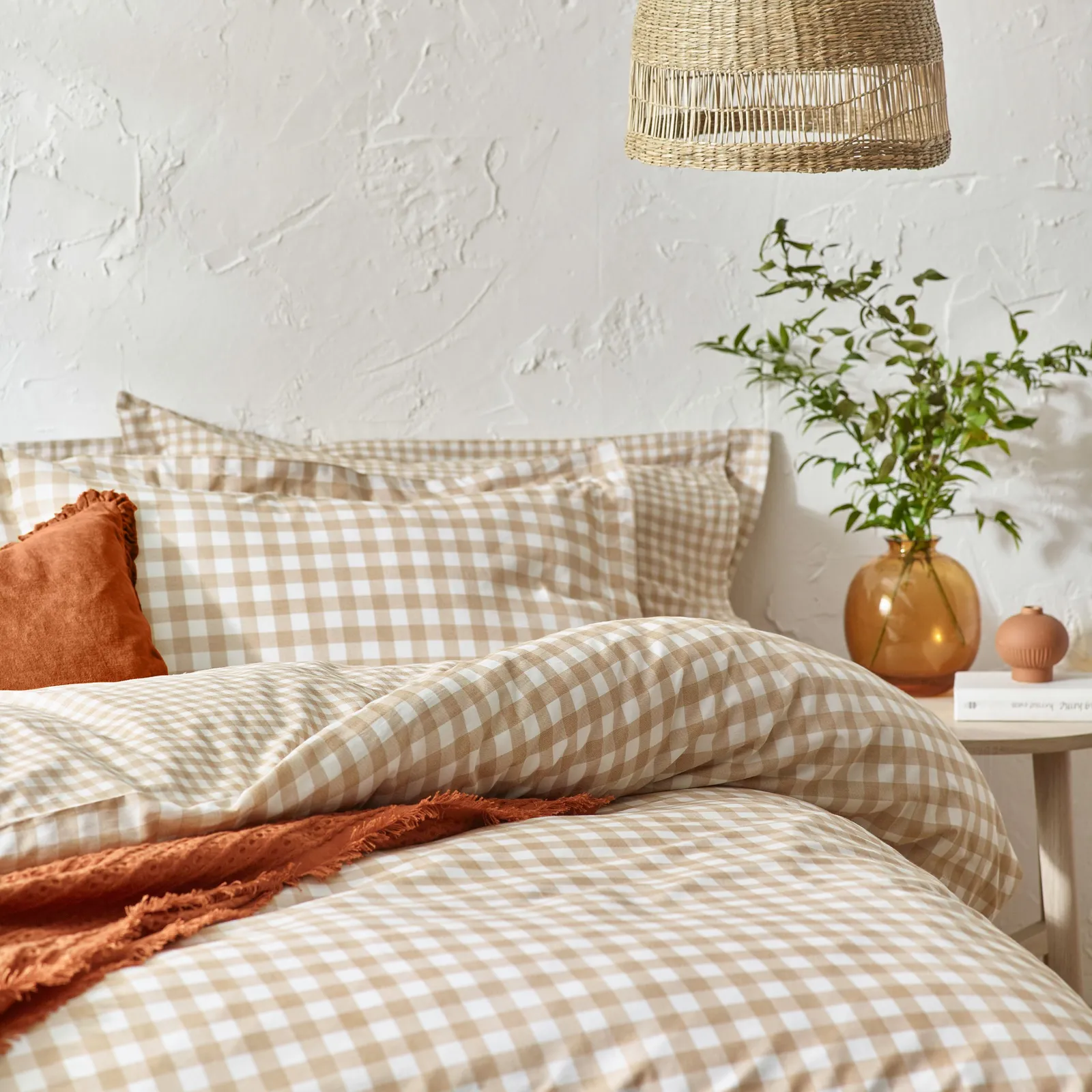 Yard Barton Gingham Check Reversible Duvet Cover Set in Light Brown 2