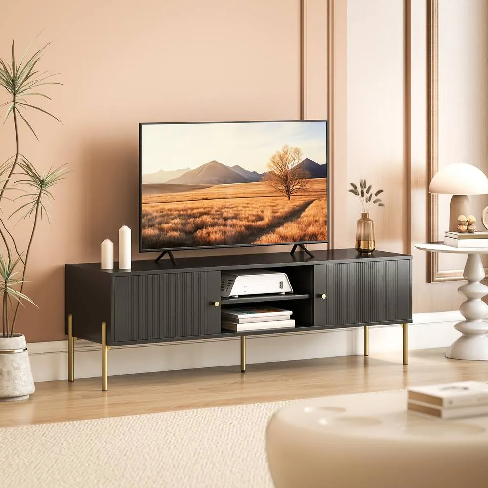 HOMCOM TV Stand for Television up to 65 Inch, Modern Entertainment Center in Black