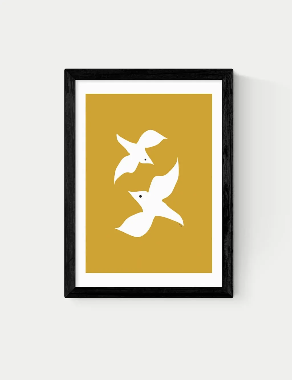 East End Prints Love Birds in Mustard Framed Art Print Black