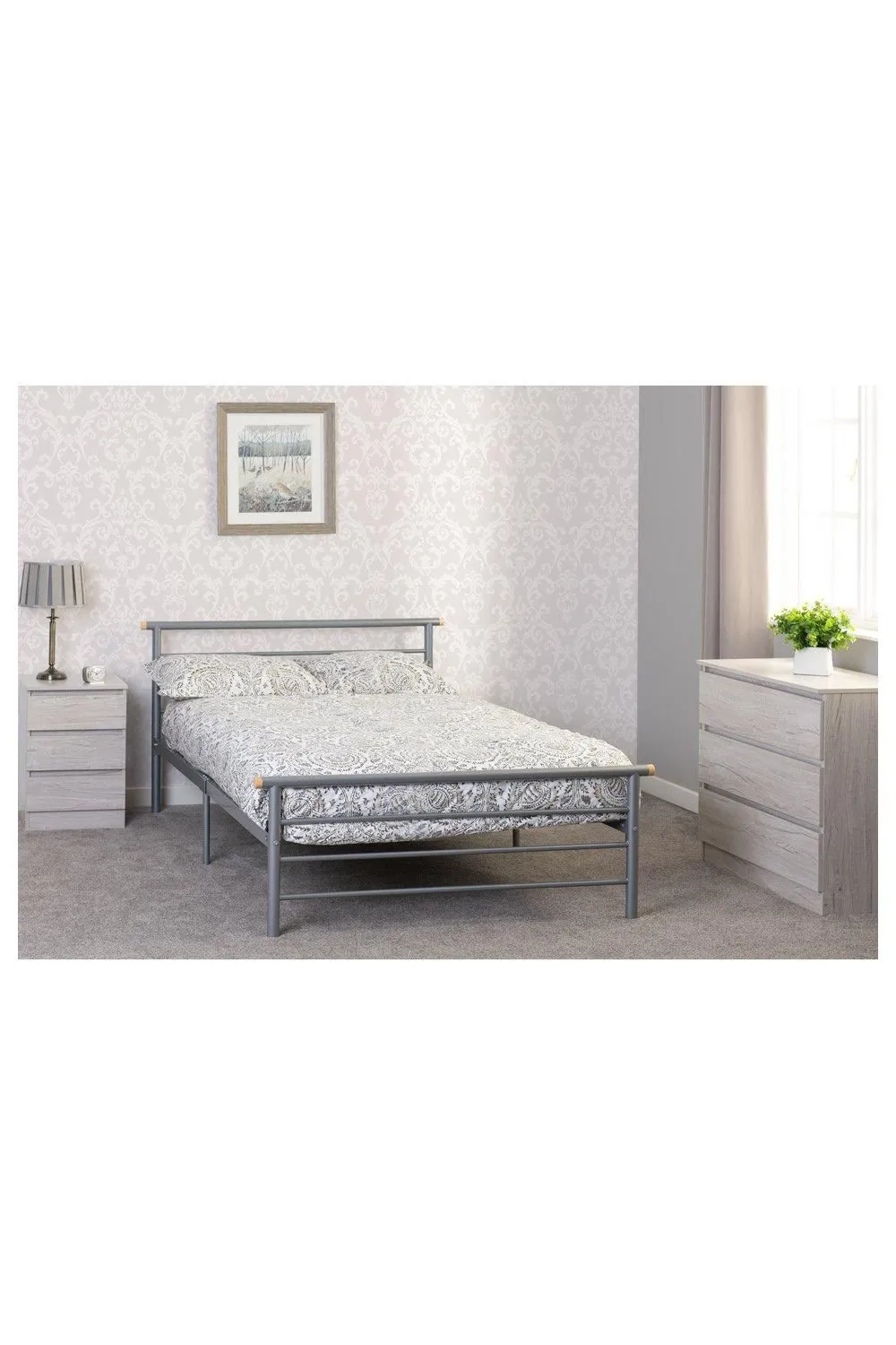 Seconique Orion 4'6" Double Bed in Metallic Silver